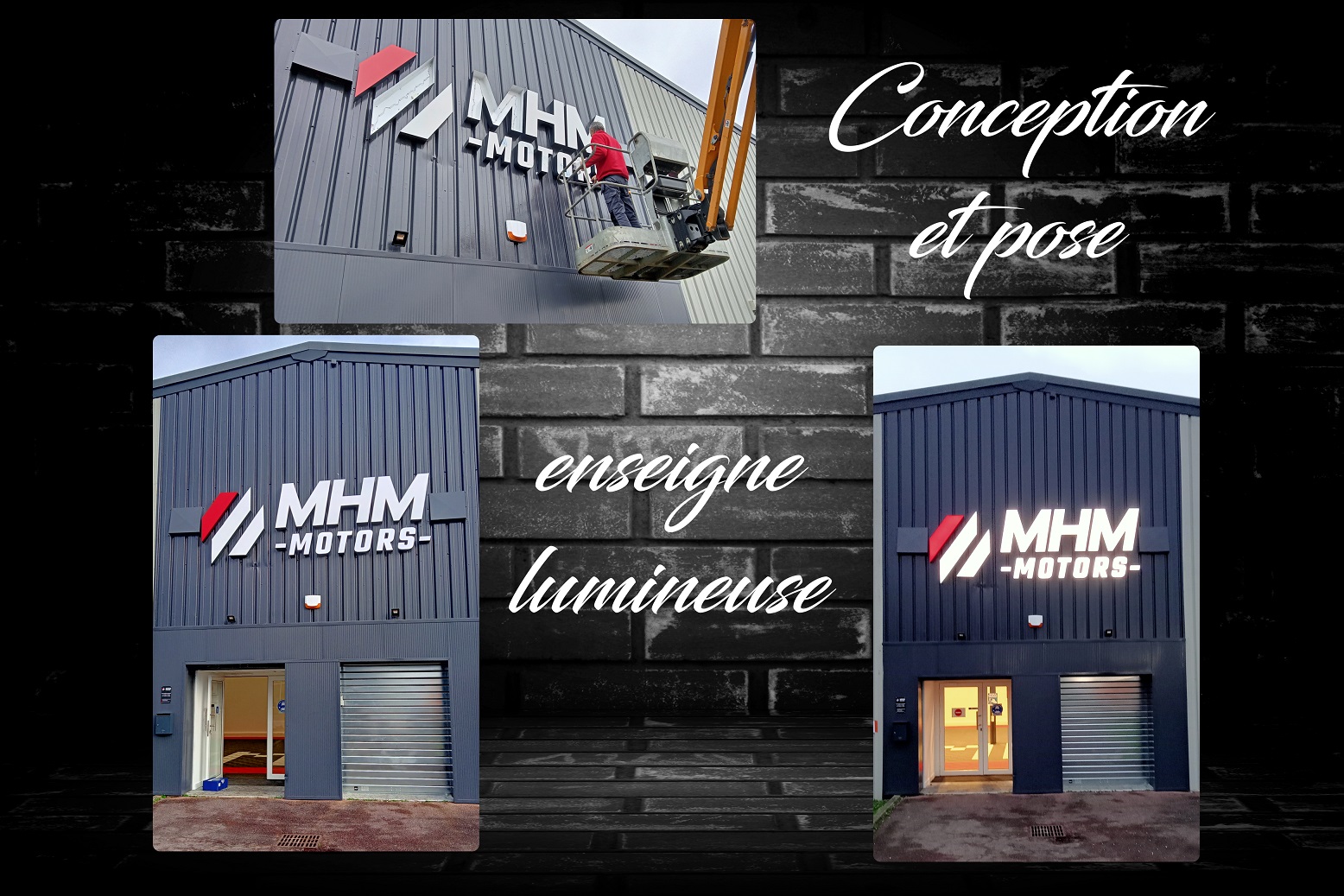 Enseigne lumineuse en lettres boitiers MHM Motors Coignieres Yvelines